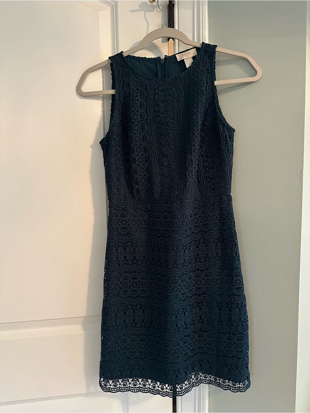 LOFT Deep Teal Sleeveless Lace Mini Dress